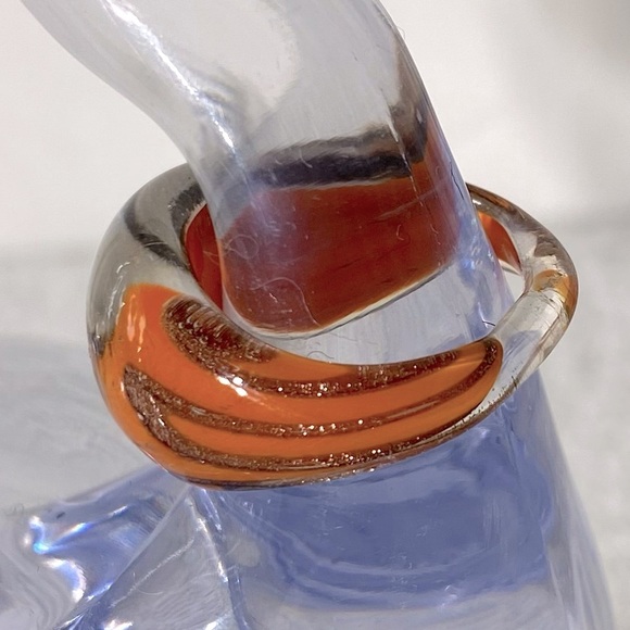 Vintage Art Glass Handmade Orange Burgundy & Gold Glitter Band Ring - Picture 3 of 11